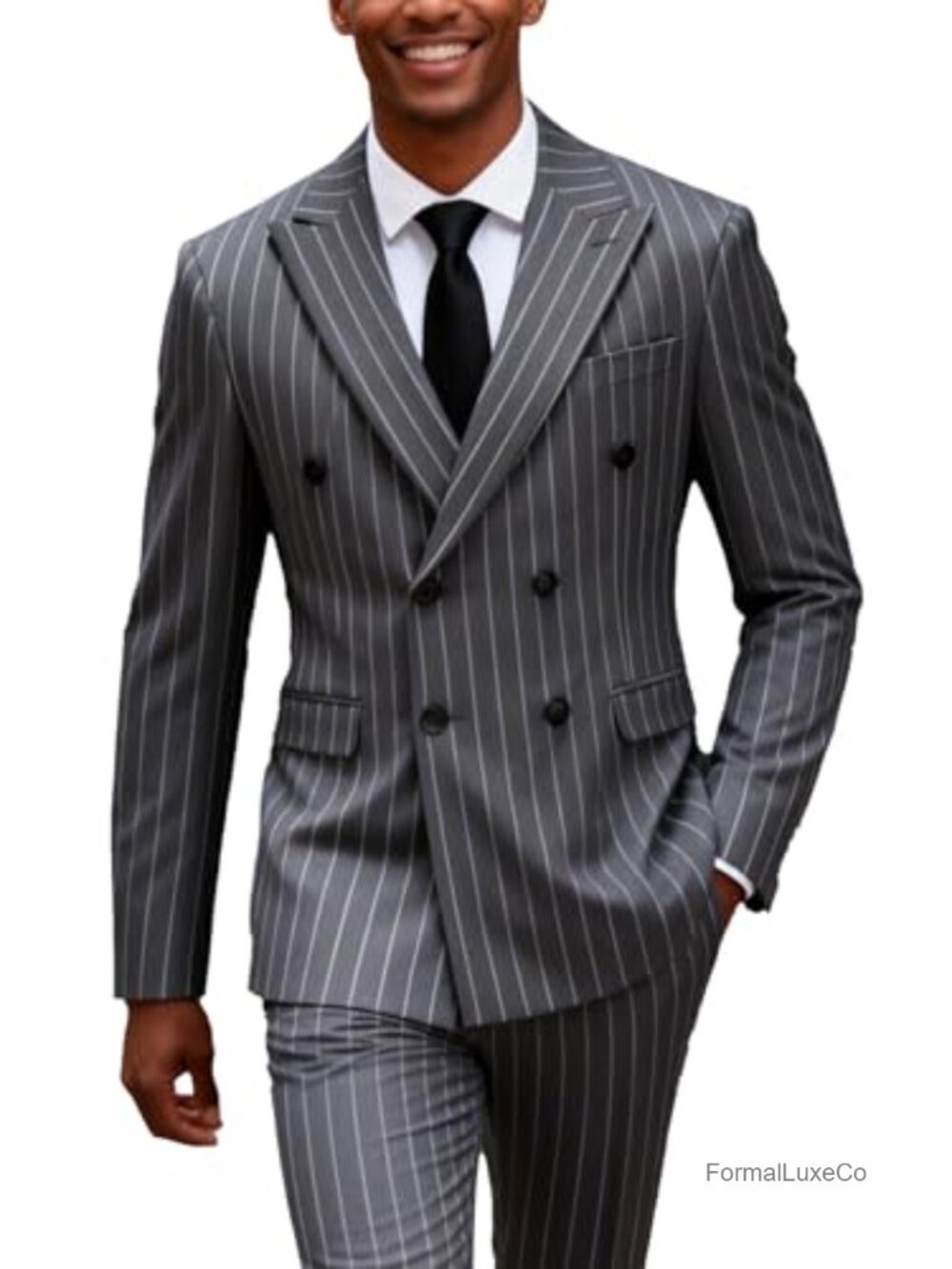Mens 2pc Slim Fit 3pc Pinstripe Double Breasted Suit Set